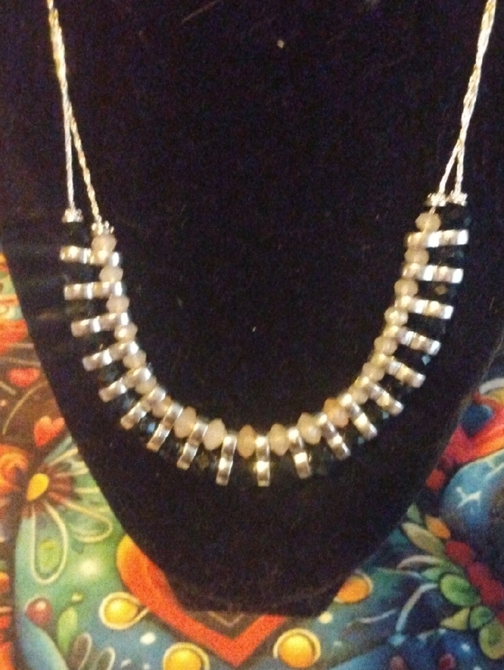 NY Collection Pink Black and Silver Beaded Necklace - Picture 2 of 4